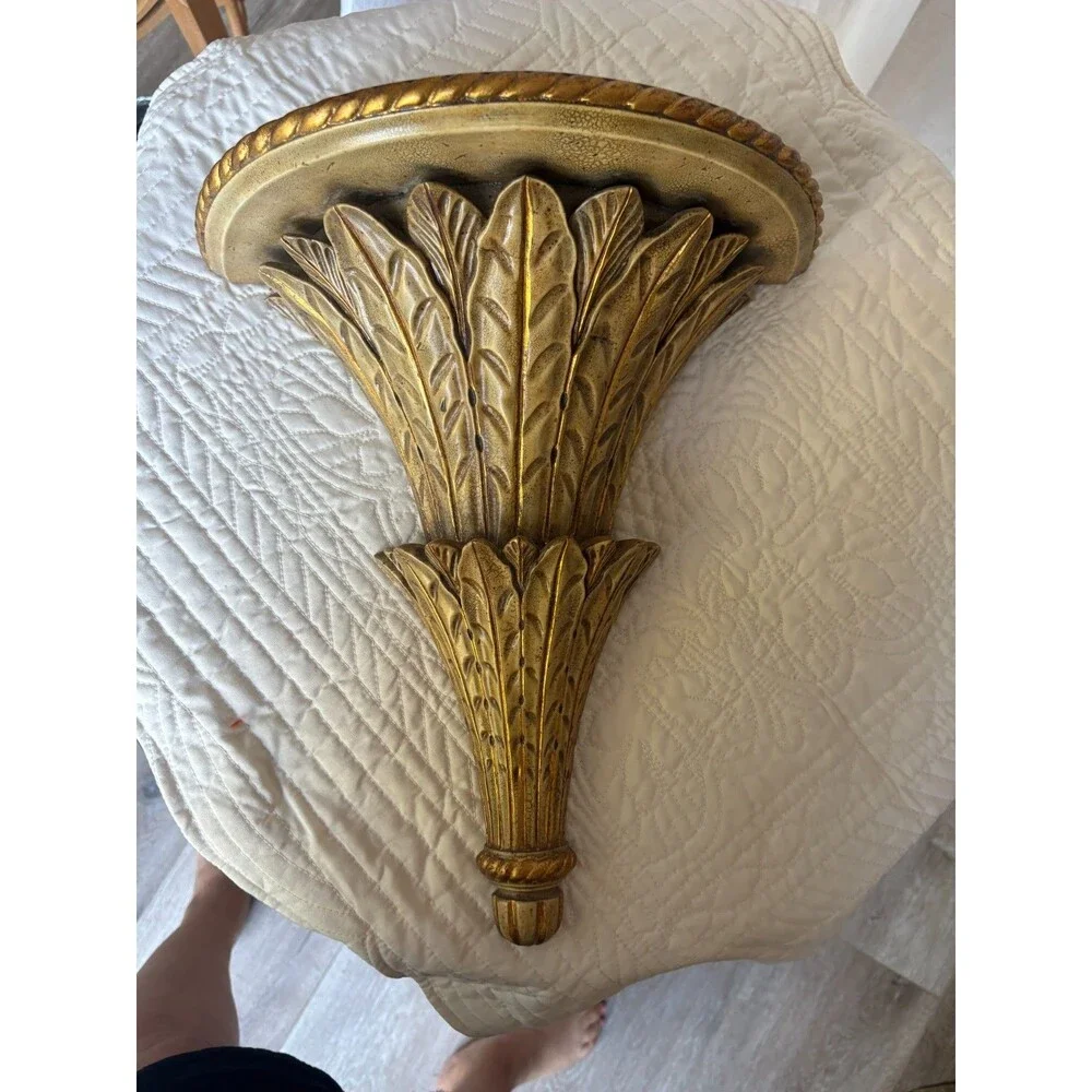 2 Maitland-Smith Gold Leaf Wall Shelves Corbels Sconce Acanthus Leaf Indonesia